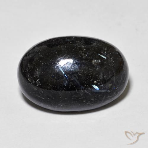 Nuummite Noir avec étincelle bleue naturelle ovale, 12.71 ct, Opaque