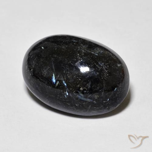 Nuummite Noir avec étincelle bleue naturelle ovale, 12.71 ct, Opaque