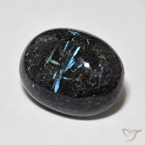 Nuummite Noir avec étincelle bleue naturelle ovale, 17.50 ct, Opaque