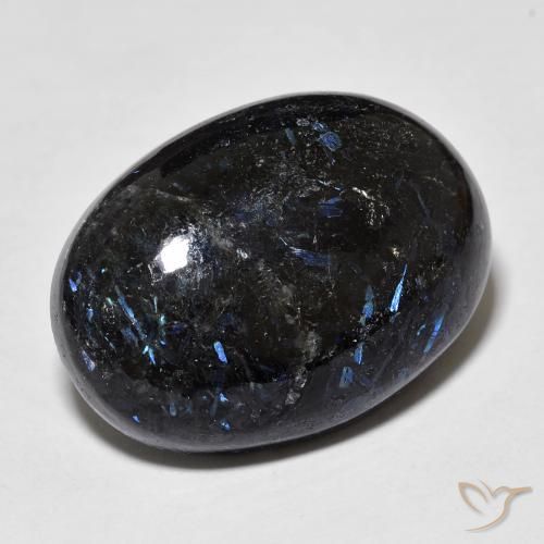 Nuummite Noir avec étincelle bleue naturelle ovale, 28.34 ct, Opaque