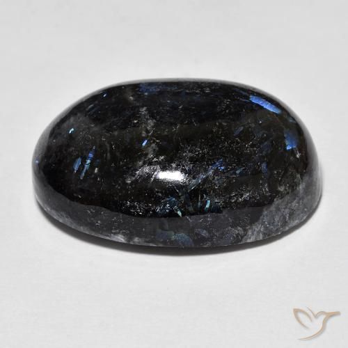 Nuummite Noir avec étincelle bleue naturelle ovale, 28.34 ct, Opaque
