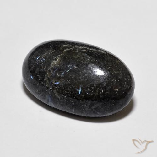 Nuummite Noir avec étincelle bleue naturelle ovale, 9.75 ct, Opaque
