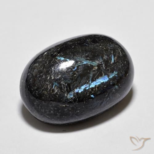 16.00ct Naturel Noir avec étincelle bleue Nuummite, ovale, Opaque