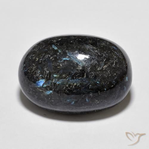 Nuummite Noir avec étincelle bleue naturelle ovale, 16.00 ct, Opaque