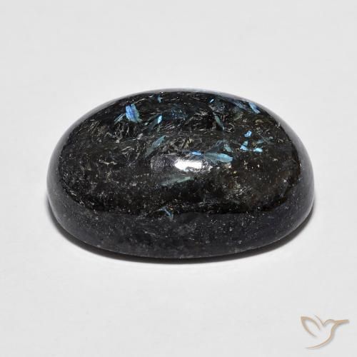 Nuummite Noir avec étincelle bleue naturelle ovale, 16.00 ct, Opaque
