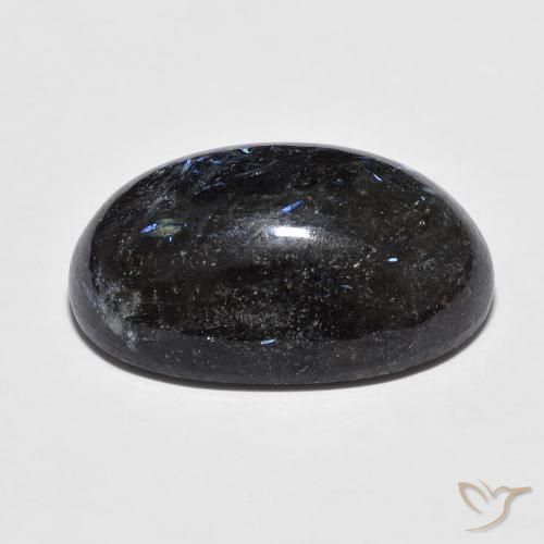 Nuummite Noir avec étincelle bleue naturelle ovale, 16.43 ct, Opaque