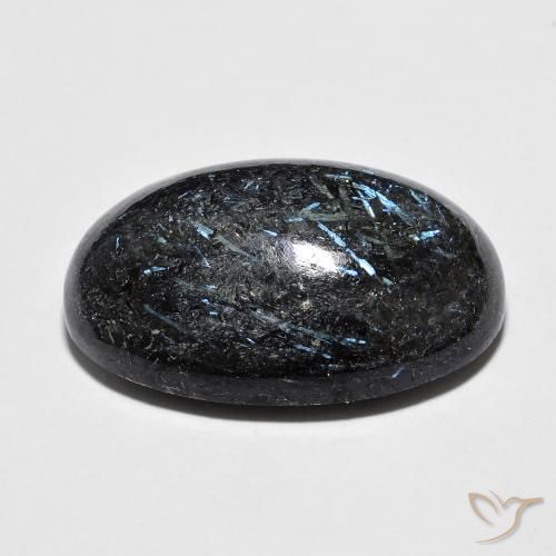 Nuummite Noir avec étincelle bleue naturelle ovale, 20.13 ct, Opaque