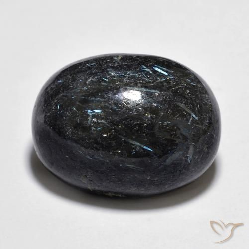 15.11ct Naturel Noir avec étincelle bleue Nuummite, ovale, Opaque