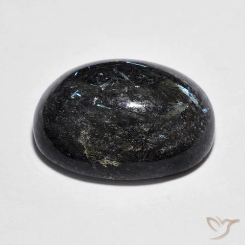 Nuummite Noir avec étincelle bleue naturelle ovale, 15.11 ct, Opaque