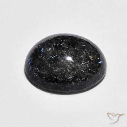 Nuummite Noir avec étincelle bleue naturelle ovale, 6.95 ct, Opaque