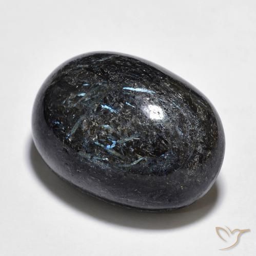 Nuummite Noir avec étincelle bleue naturelle ovale, 25.34 ct, Opaque