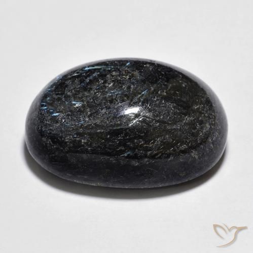 Nuummite Noir avec étincelle bleue naturelle ovale, 25.34 ct, Opaque