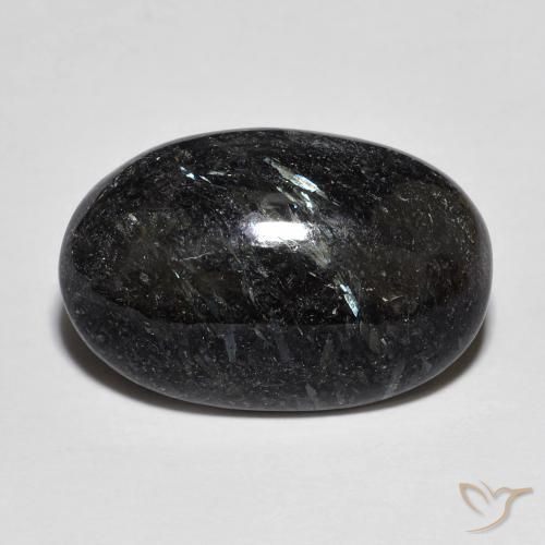 Nuummite Noir avec étincelle bleue naturelle ovale, 13.93 ct, Opaque
