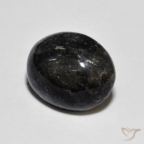 Nuummite Noir avec étincelle bleue naturelle ovale, 8.00 ct, Opaque