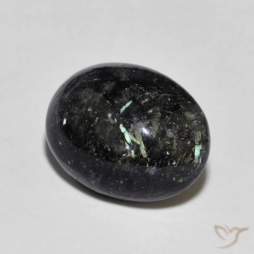 Nuummite Noir avec étincelle bleue naturelle ovale, 8.46 ct, Opaque