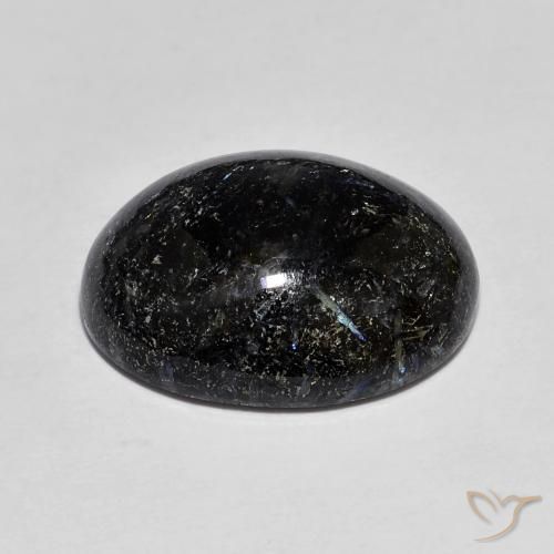 Nuummite Noir avec étincelle bleue naturelle ovale, 10.82 ct, Opaque