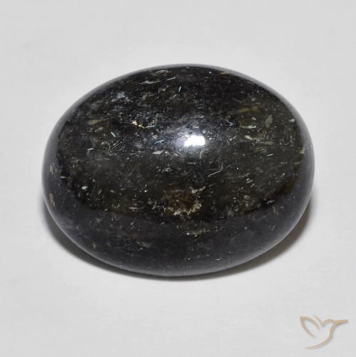 12.15ct Naturel Noir avec étincelle bleue Nuummite, ovale, Opaque