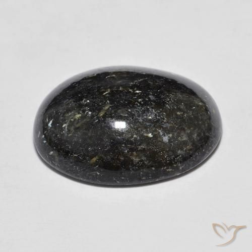 Nuummite Noir avec étincelle bleue naturelle ovale, 12.15 ct, Opaque