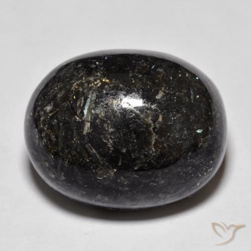 27.76ct Naturel Noir avec étincelle bleue Nuummite, ovale, Opaque