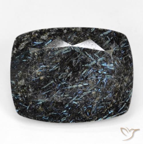 28.35ct Naturel Noir avec étincelle bleue Nuummite, Coussin, Opaque