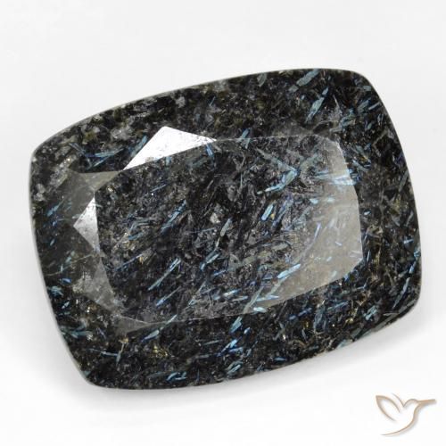 Nuummite Noir avec étincelle bleue naturelle Coussin, 28.35 ct, Opaque