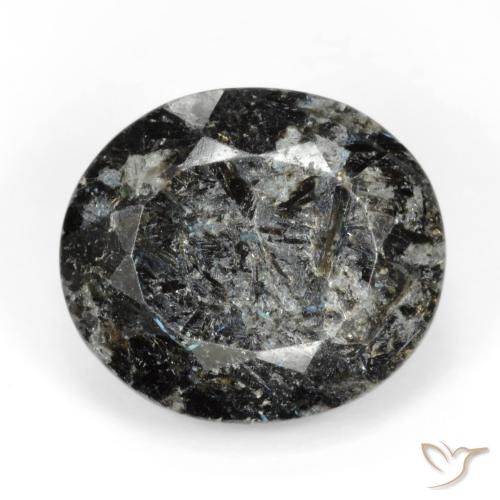 15.51ct Naturel Noir avec étincelle bleue Nuummite, ovale, Opaque