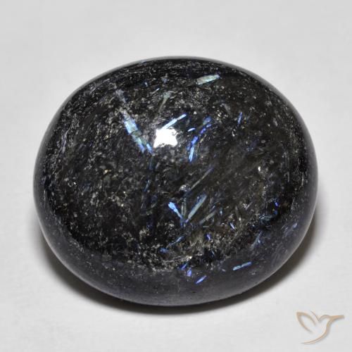 19.50ct Naturel Noir avec étincelle bleue Nuummite, ovale, Opaque