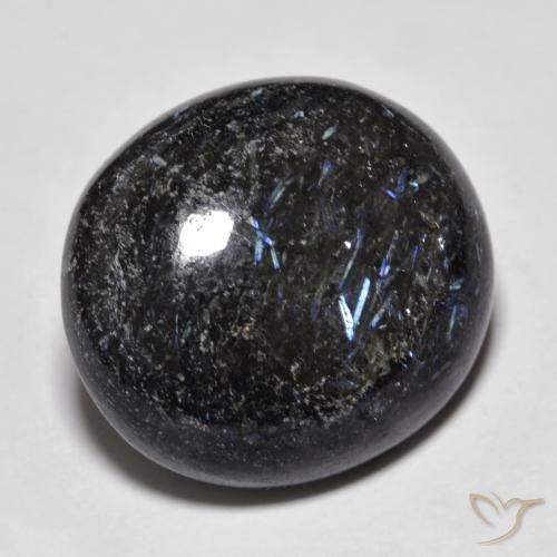 Nuummite Noir avec étincelle bleue naturelle ovale, 19.50 ct, Opaque