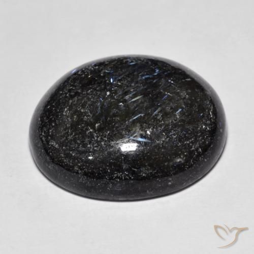 Nuummite Noir avec étincelle bleue naturelle ovale, 19.50 ct, Opaque