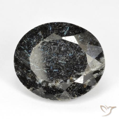 Nuummite Noir avec étincelle bleue naturelle ovale, 16.58 ct, Opaque