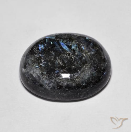 Nuummite Noir avec étincelle bleue naturelle ovale, 10.98 ct, Opaque
