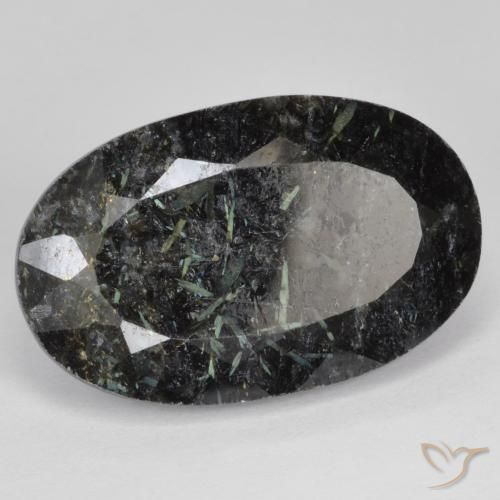 Nuummite Noir avec étincelle bleue naturelle ovale, 24.90 ct, Opaque