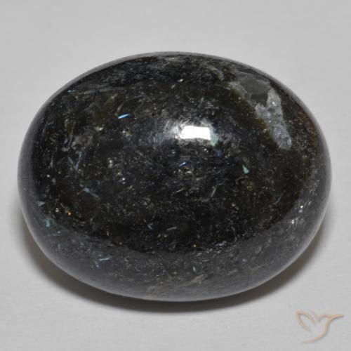 Nuummite Noir avec étincelle bleue naturelle ovale, 24.48 ct, Opaque