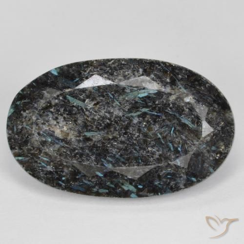 18.82ct Naturel Noir avec étincelle bleue Nuummite, ovale, Opaque