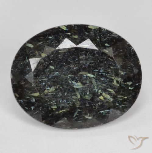 12.87ct Naturel Noir avec étincelle bleue Nuummite, ovale, Opaque