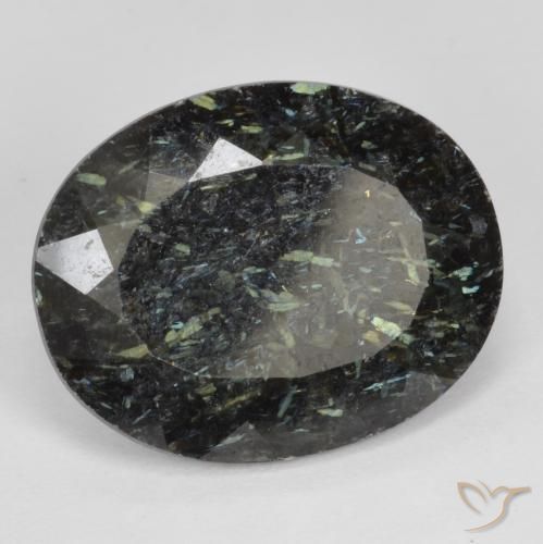 Nuummite Noir avec étincelle bleue naturelle ovale, 12.87 ct, Opaque