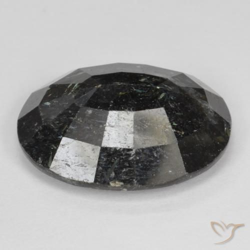 Nuummite Noir avec étincelle bleue naturelle ovale, 12.87 ct, Opaque