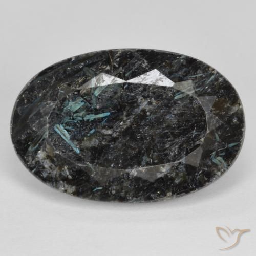 14.70ct Naturel Noir avec étincelle bleue Nuummite, ovale, Opaque