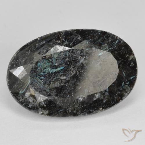Nuummite Noir avec étincelle bleue naturelle ovale, 14.70 ct, Opaque