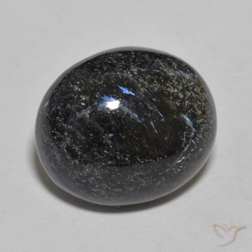 Nuummite Noir avec étincelle bleue naturelle ovale, 9.84 ct, Opaque