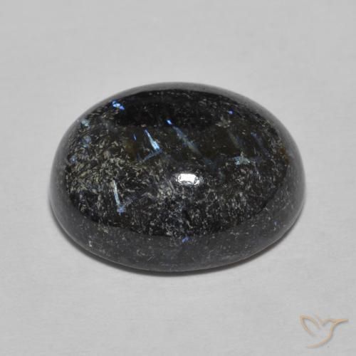 Nuummite Noir avec étincelle bleue naturelle ovale, 9.84 ct, Opaque