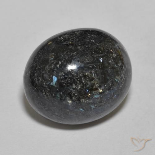 Nuummite Noir avec étincelle bleue naturelle ovale, 9.83 ct, Opaque