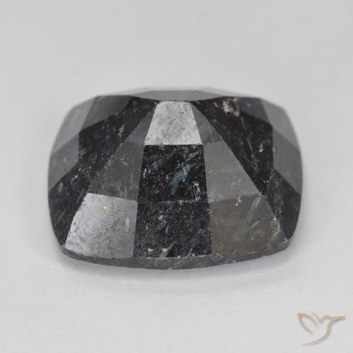 Nuummite Noir avec étincelle bleue naturelle Coussin, 11.41 ct, Opaque