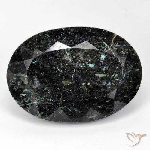 34.24ct Naturel Noir avec étincelle bleue Nuummite, ovale, Opaque