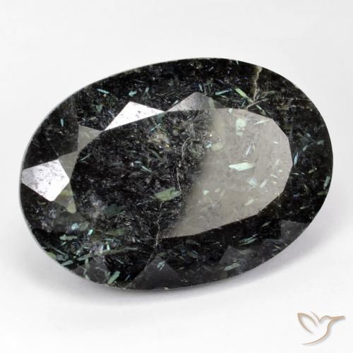 Nuummite Noir avec étincelle bleue naturelle ovale, 34.24 ct, Opaque
