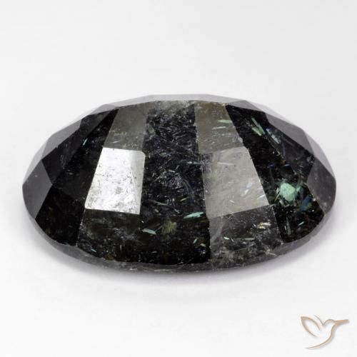 Nuummite Noir avec étincelle bleue naturelle ovale, 34.24 ct, Opaque