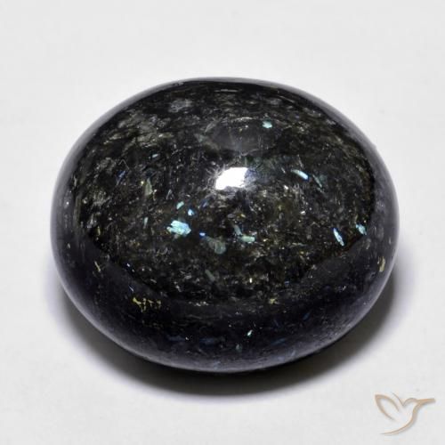 Nuummite Noir avec étincelle bleue naturelle ovale, 21.70 ct, Opaque
