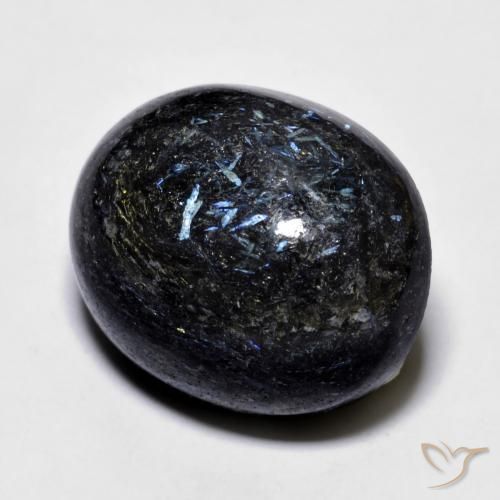 Nuummite Noir avec étincelle bleue naturelle ovale, 24.73 ct, Opaque