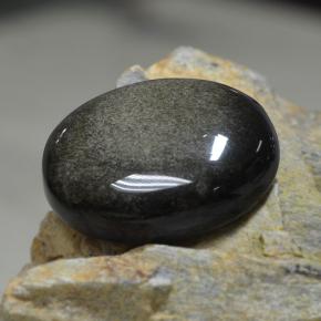Obsidienne noir naturelle coupe ovale, 31,38 ct, opaque