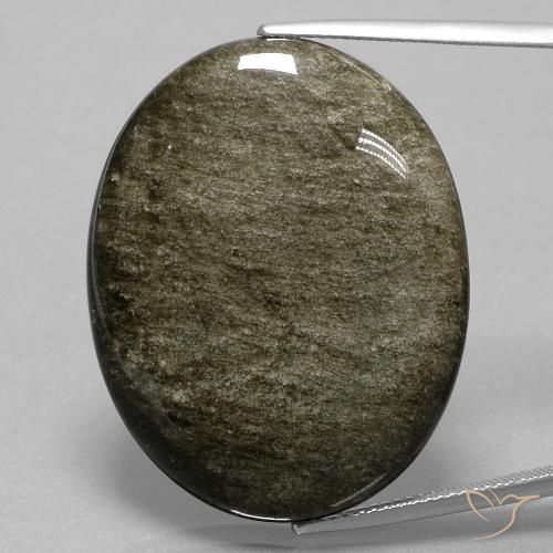 Obsidienne Noir avec reflets dorés naturelle ovale, 41.01 ct, Opaque